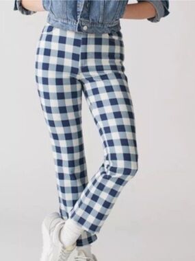 Wrangler 26 Jeans Wrock 672 High-Rise Kick Flare Blue Plaid Gingham Check NWT